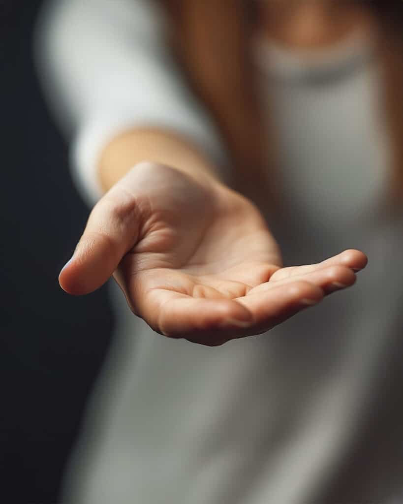 Foto di una mano aperta e distesa in segno di offerta o richiesta di aiuto